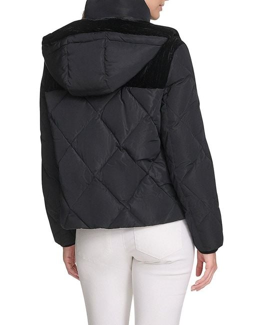 Andrew Marc Black Tayte Mixed Media Hooded Puffer Jacket