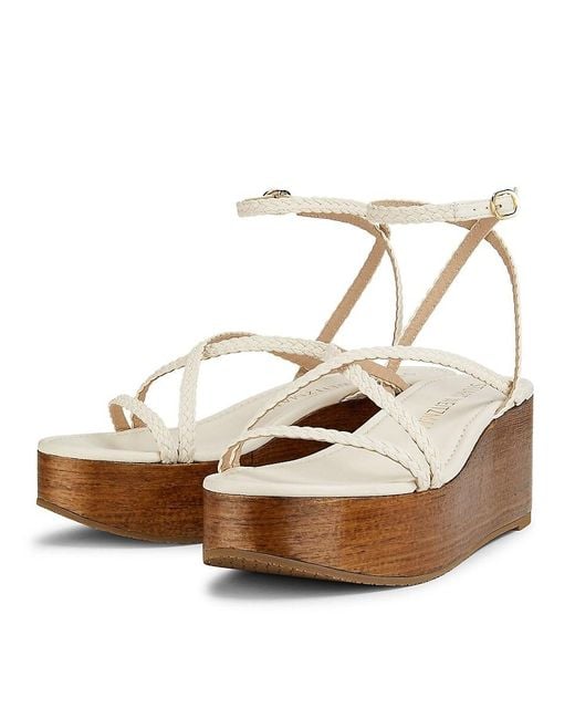 Stuart Weitzman White 60Mm Wovette Woven Leather Wedges