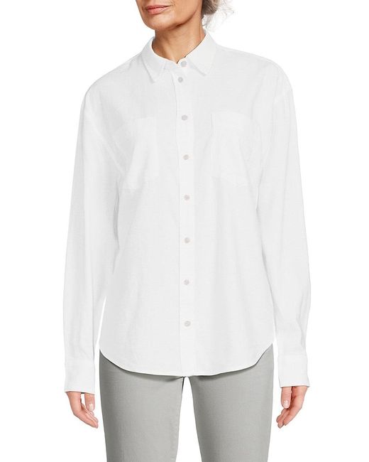 7 For All Mankind White Linen Blend Shirt