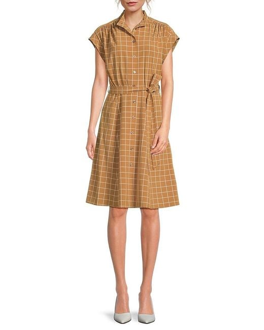 Calvin Klein Natural Checked Belted Dress
