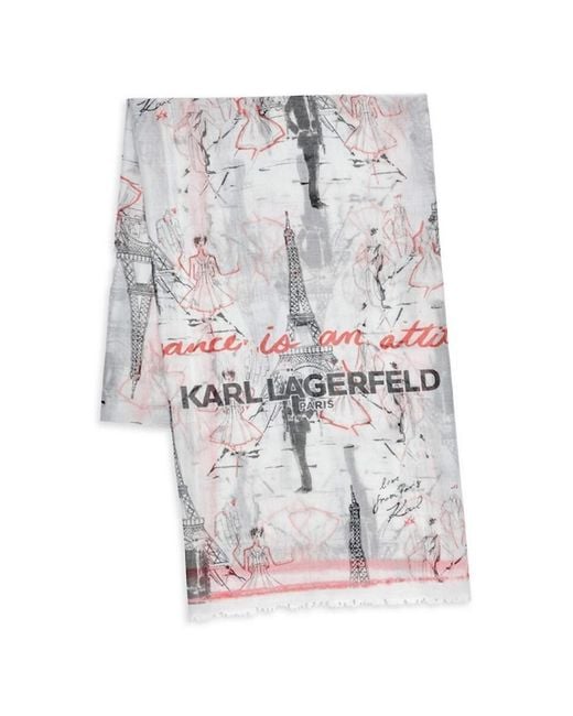 Karl Lagerfeld White Oversized Eiffel Sketch Scarf