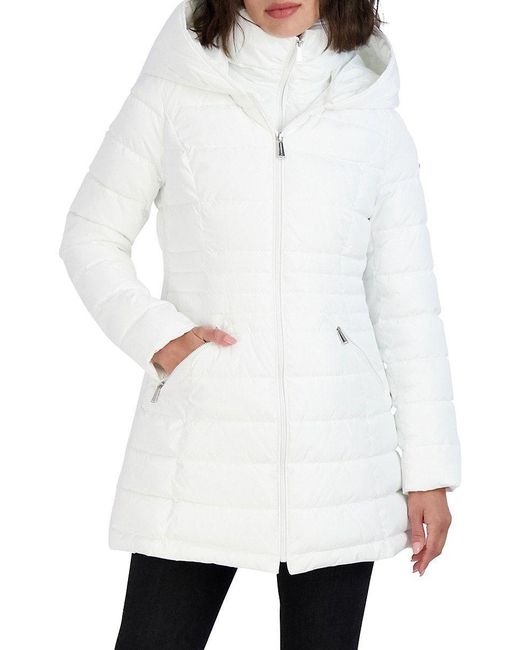 Laundry by Shelli Segal Bib Hooded Longline Puffer Jacket in White Lyst