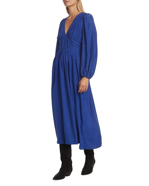 Sea Blue Fabiola Silk Ruched Maxi Dress