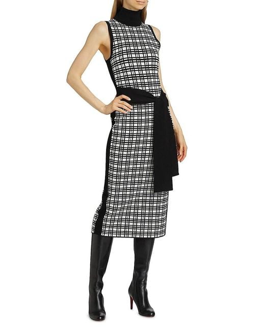 Alice By Temperley Black Peggy Windowpane Knit Sleeveless Midi-Dress