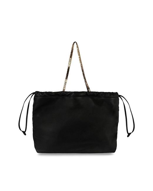 Moschino Black Drawstring Lettering Chain Shoulder Bag