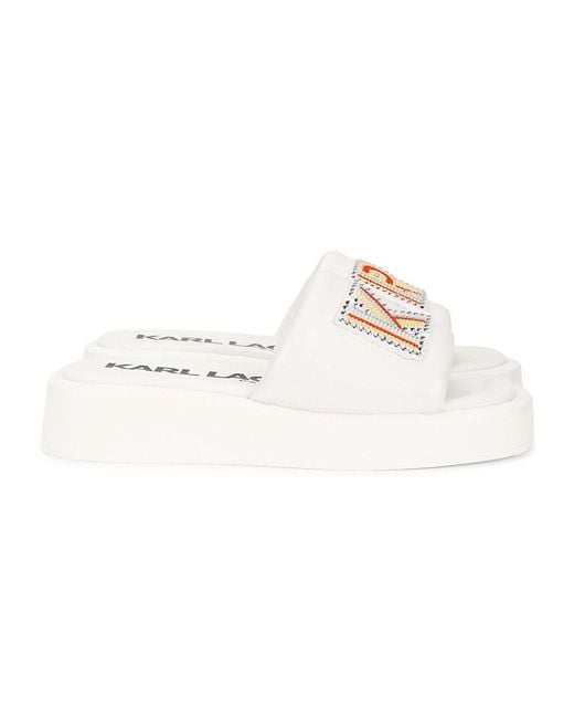 Karl Lagerfeld White Olen Logo Embellished Platform Sandals