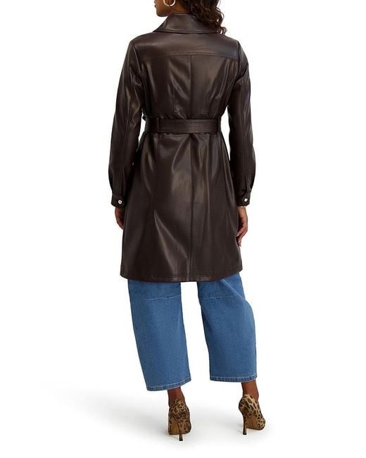 Kensie Black Belted Faux Leather Trench Coat