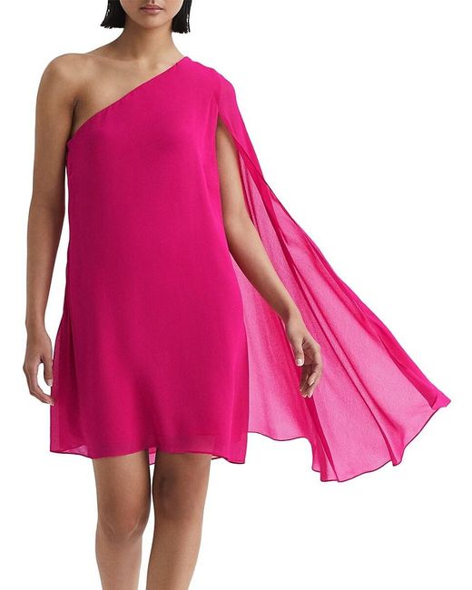 Reiss Pink Fleur One Shoulder Mini Dress