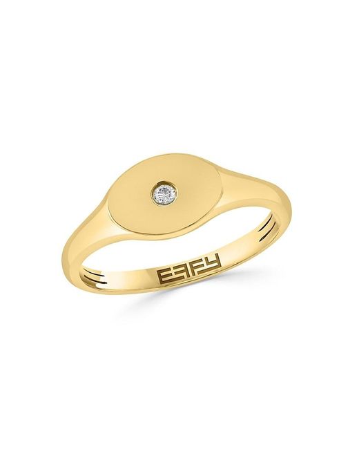 Effy Metallic 14k Yellow Gold & 0.02 Tcw Diamond Signet Ring
