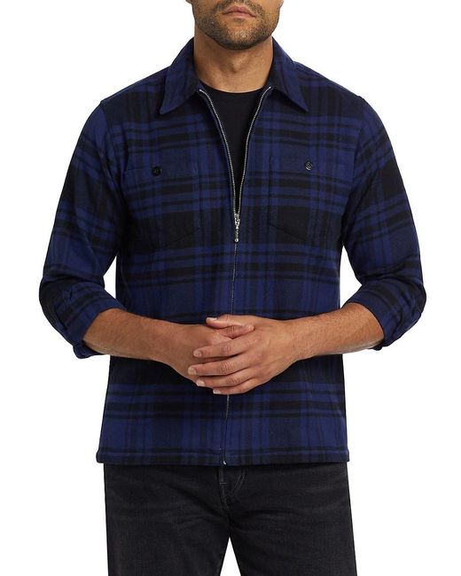 Noah NYC Blue Heavyweight Full-Zip Flannel Jacket for men