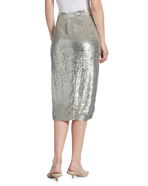 Twp Metallic Lover Sequin Silk Crêpe De Chine Midi Drape Skirt