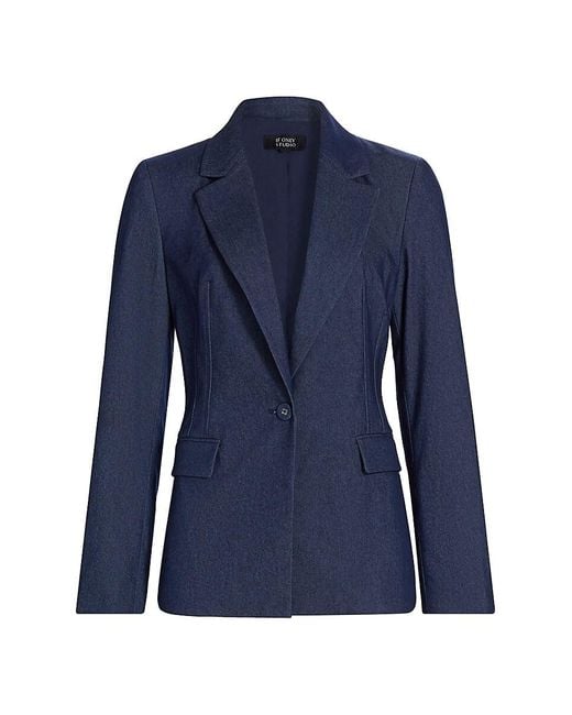If Only Studio Blue Stretch-Denim Single-Breasted Blazer