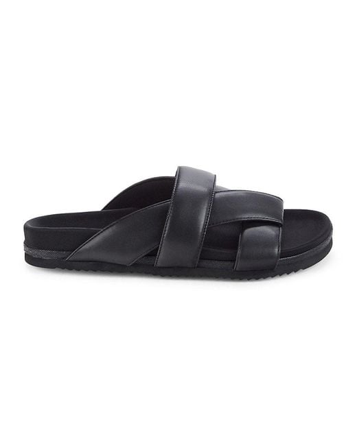 Roam Faux Leather Crossover Slides in Black | Lyst