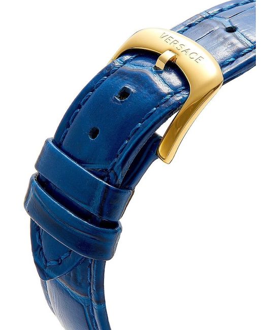 Versace Blue Palazzo Empire 39mm Ip Yellow Goldtone Stainless Steel & Leather Strap Watch
