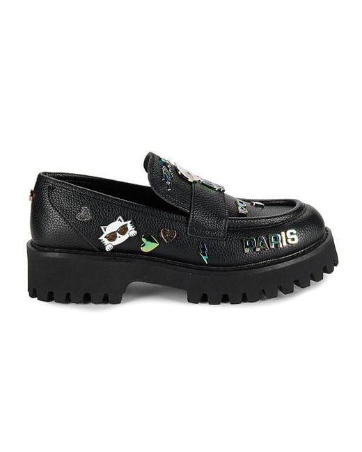 Karl Lagerfeld Black Gaston Charm Leather Platform Loafers