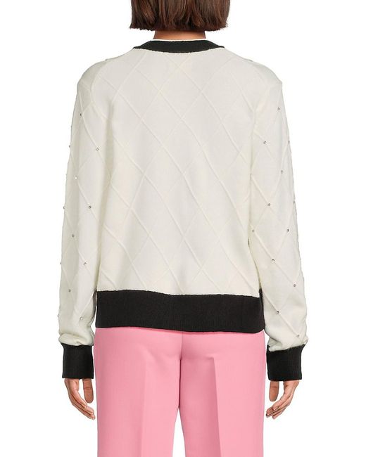 Karl Lagerfeld Natural Contrast Trim Rhinestone-Embellished Cardigan
