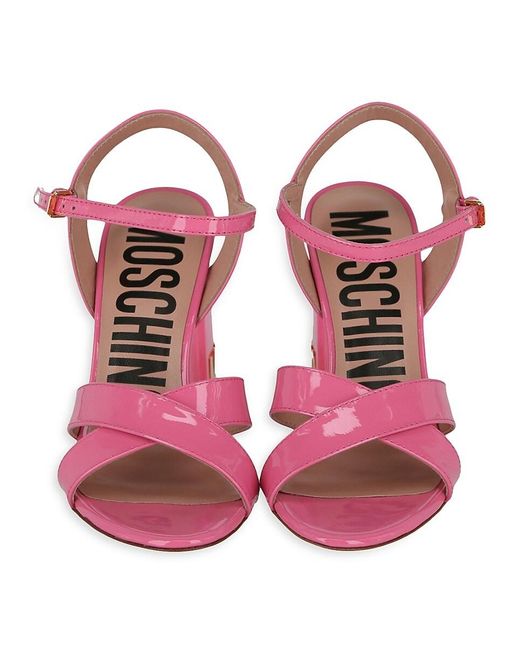 Moschino Pink Patent Leather Logo Sandals