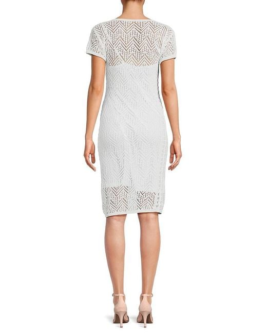 Donna Karan White Crochet Knee Length Sheath Dress