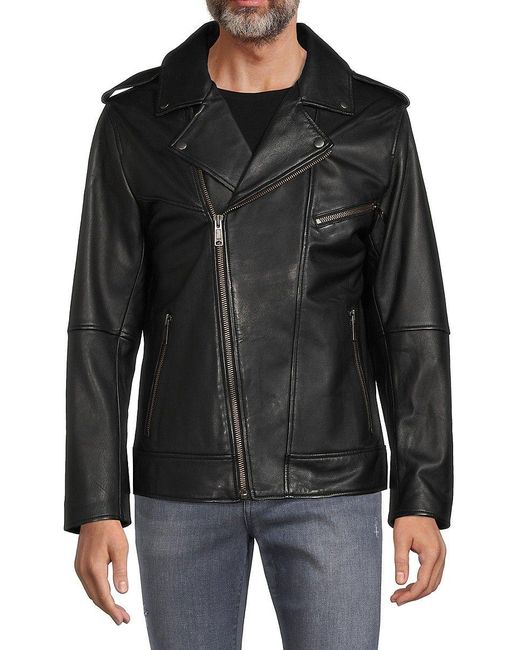 LTH JKT Ben Classic Leather Biker Bomber Jacket in Black for Men | Lyst