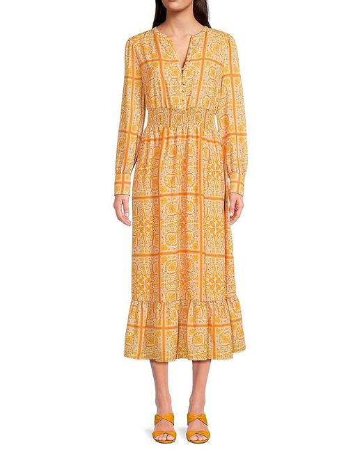 Saks Fifth Avenue Yellow Print Midi Dress