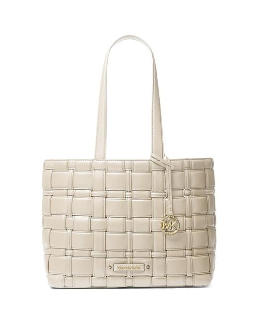 Michael Kors Medium Ivy Woven Vegan Leather Tote in Beige (Natural