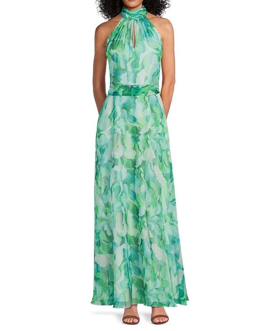 Mikael Aghal Green Halter Keyhole Maxi Gown