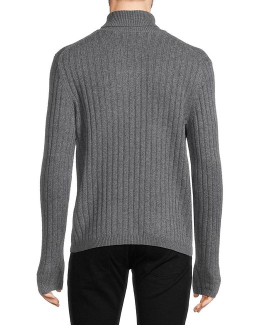 Saks Fifth Avenue Gray Ribbed Merino Wool Blend Turtleneck Sweater for men
