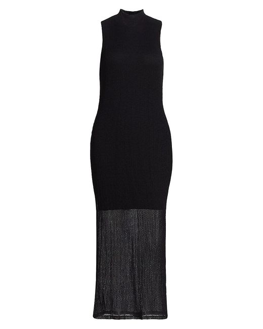 FRAME Black Mesh Mock Turtleneck Sleeveless Maxi-Dress