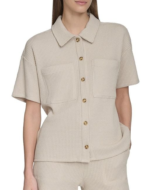 Andrew Marc Blue Waffle Knit Shirt