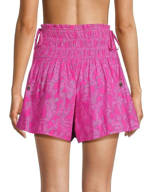 MILLY Pink Wendy Heart Cotton-Blend Jacquard Smocked Shorts