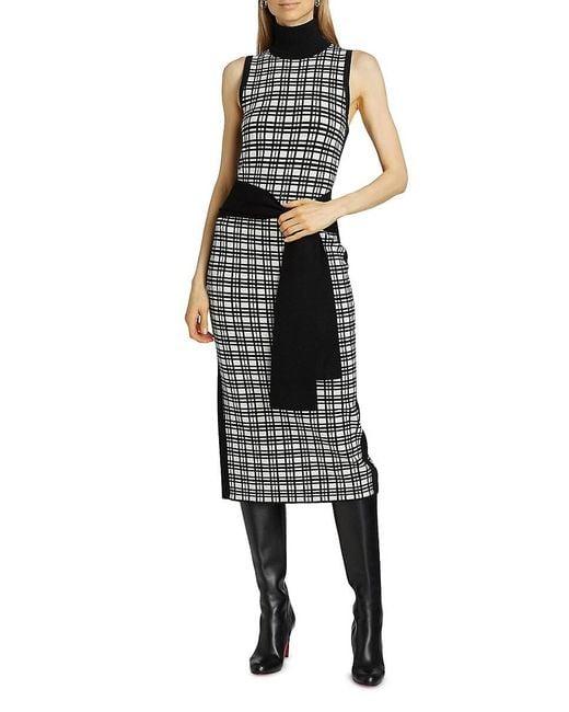 Alice By Temperley Black Peggy Windowpane Knit Sleeveless Midi-Dress