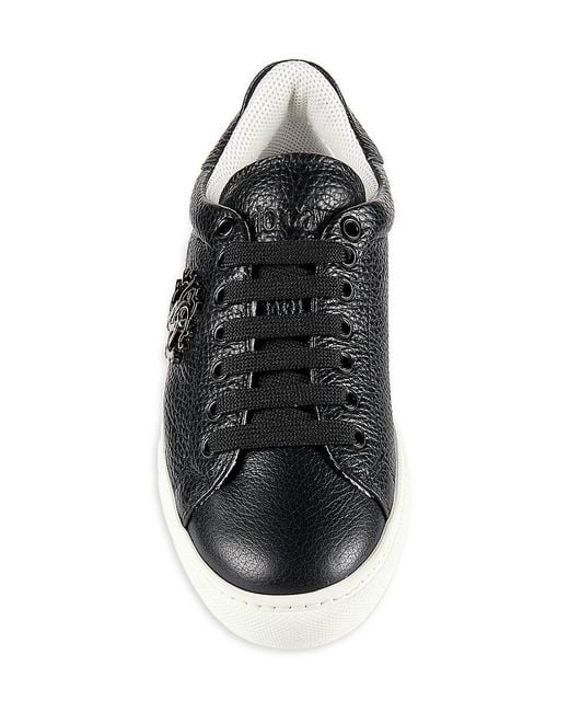 Roberto Cavalli Logo Textured Leather Low Top Sneakers in