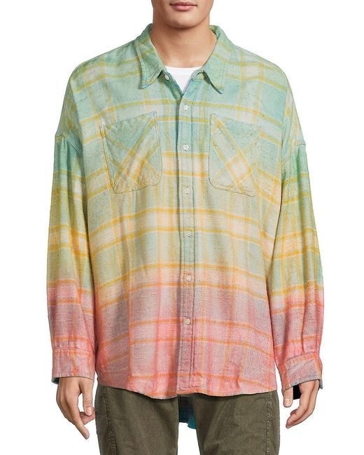 R13 Green Plaid Cotton Button-Front Shirt for men