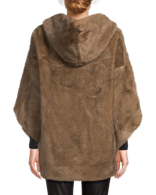 Belle Fare Brown Reversible Faux Mink Hooded Cape