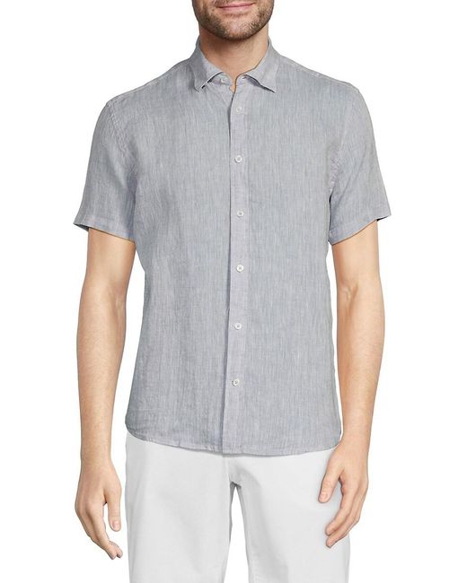 Report Collection Gray Short Sleeve Linen Shirt for men