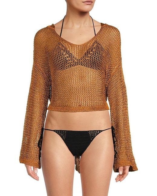 Cult Gaia Brown Catherine Knit Crochet Coverup Top