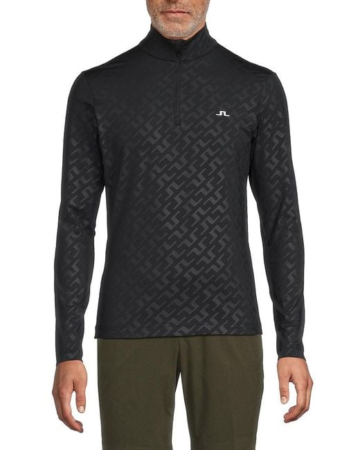 J.Lindeberg Black J. Lindeberg Luke Debossed Logo Quarter-Zip Sweatshirt for men