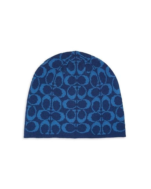 COACH Blue Monogram Wool Blend Beanie for men