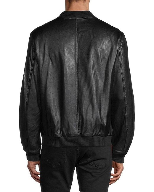 Ron Tomson Sleeve-pocket Leather Bomber Jacket in Black for Men | Lyst