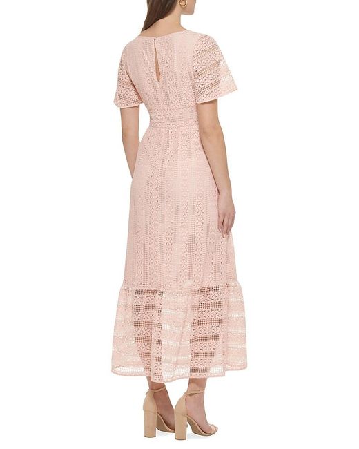 Kensie Pink V Neck Lace Maxi Dress