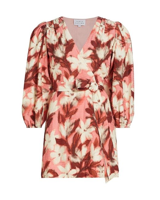 Tanya Taylor Red Nolita Floral Tie-Waist Minidress