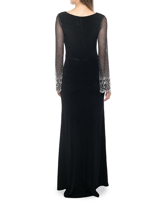 Marina Black Embellished Bell Sleeve Gown