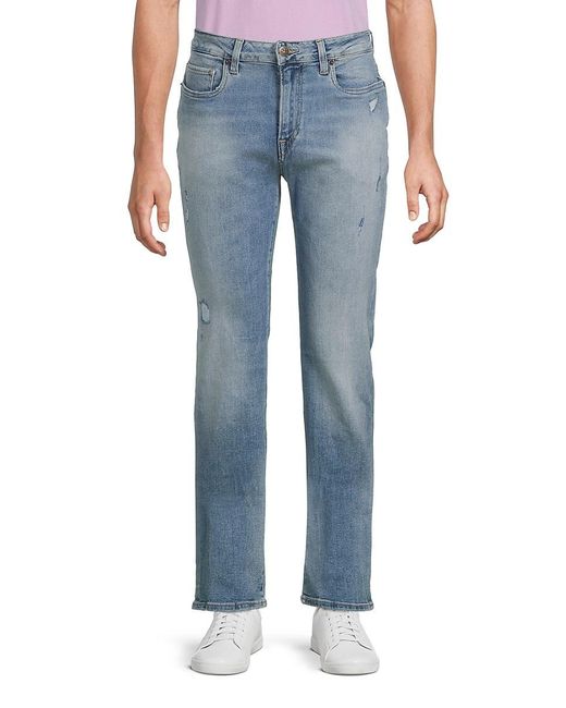 Buffalo David Bitton Blue Distressed Straight Jeans for men