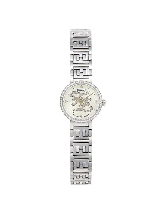 Fendi Forever 19mm Stainless Steel & Diamond Bracelet Watch in White | Lyst  UK