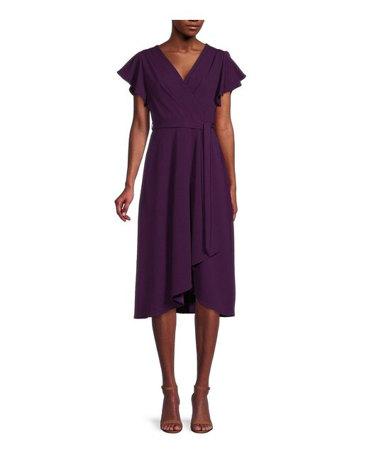 DKNY Synthetic Flutter Sleeve Midi Dress in Purple | Lyst