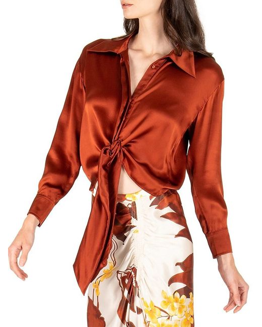 SECRET MISSION Lovina Gem Satin Blouse in Red | Lyst
