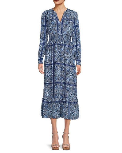 Saks Fifth Avenue Blue Print Midi Dress