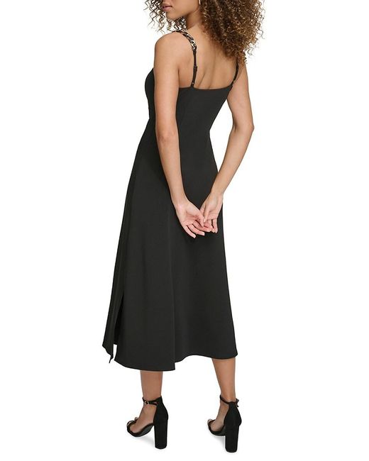 Sienna Black Chain Strap A-Line Midi-Dress