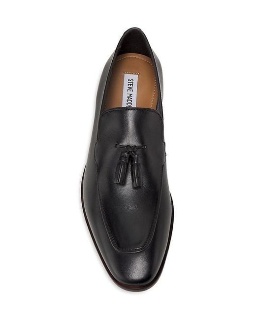 Steve Madden Black Hypens Leather Tassel Loafers for men