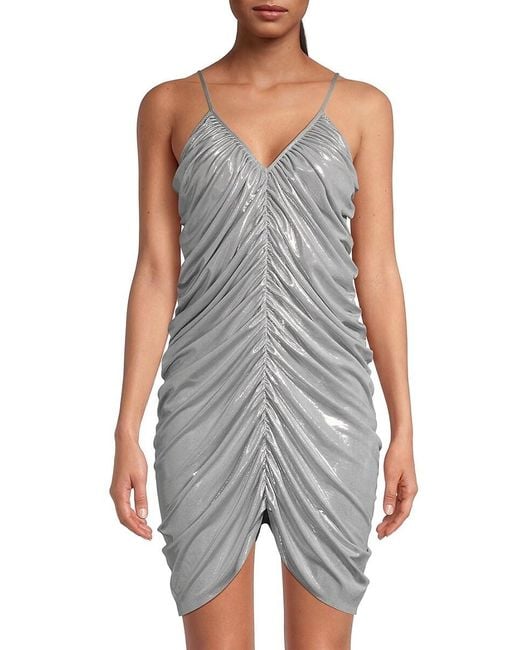Norma Kamali Gray Diana Metallic Ruched Minidress